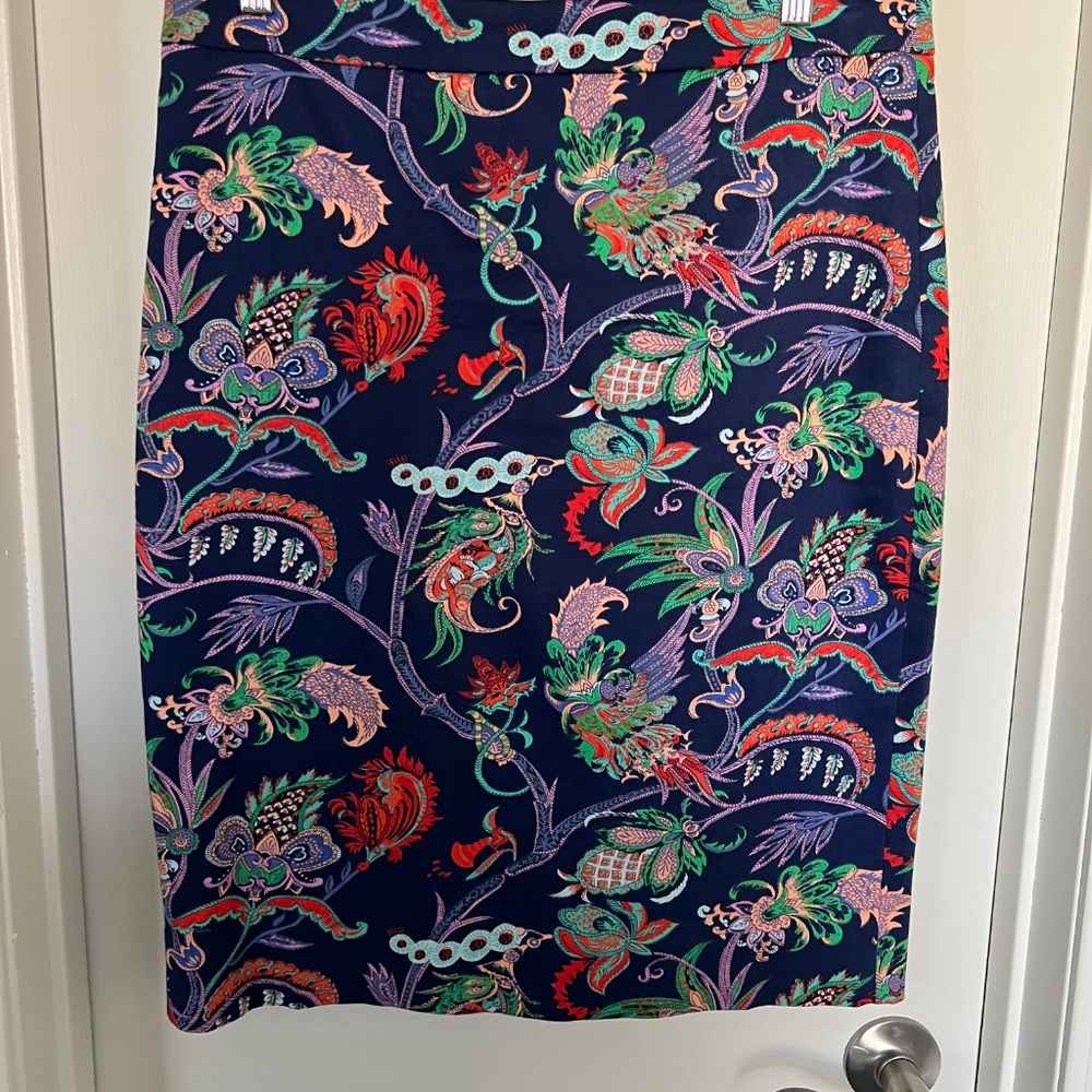 J Crew Pencil Skirt Womens Blue Print Back Slit